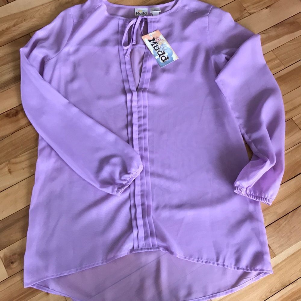Mudd light orchid sheer pleated top, NWT,small